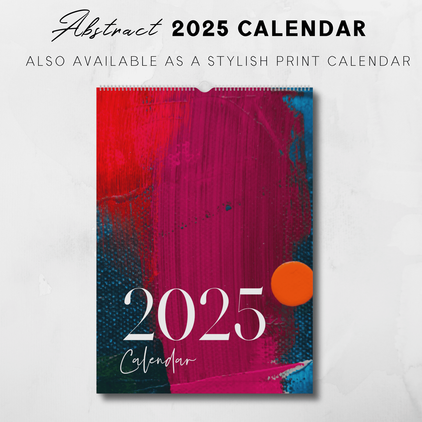 Calendario mensual vertical imprimible de arte abstracto 2025