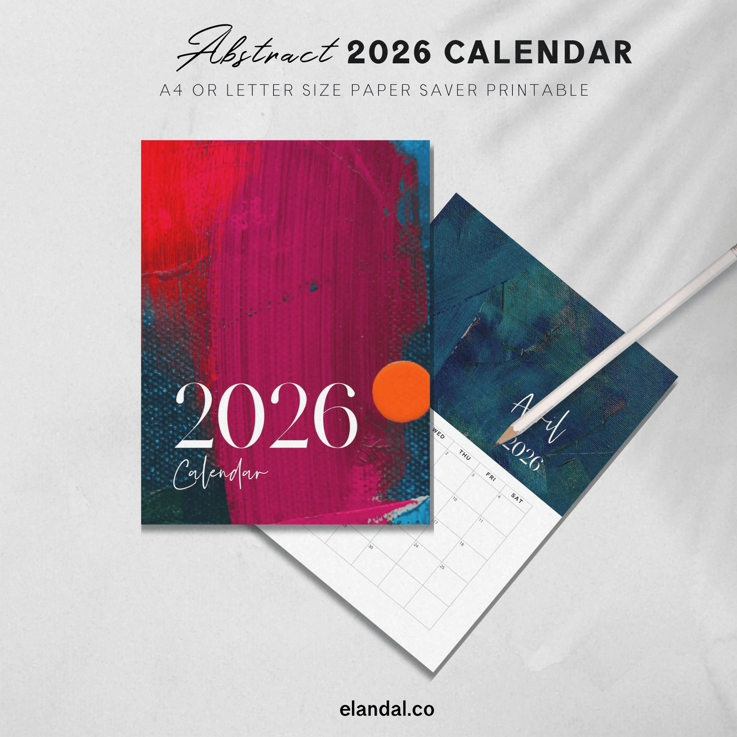 2026 Abstract Art Printable Vertical Monthly Calendar