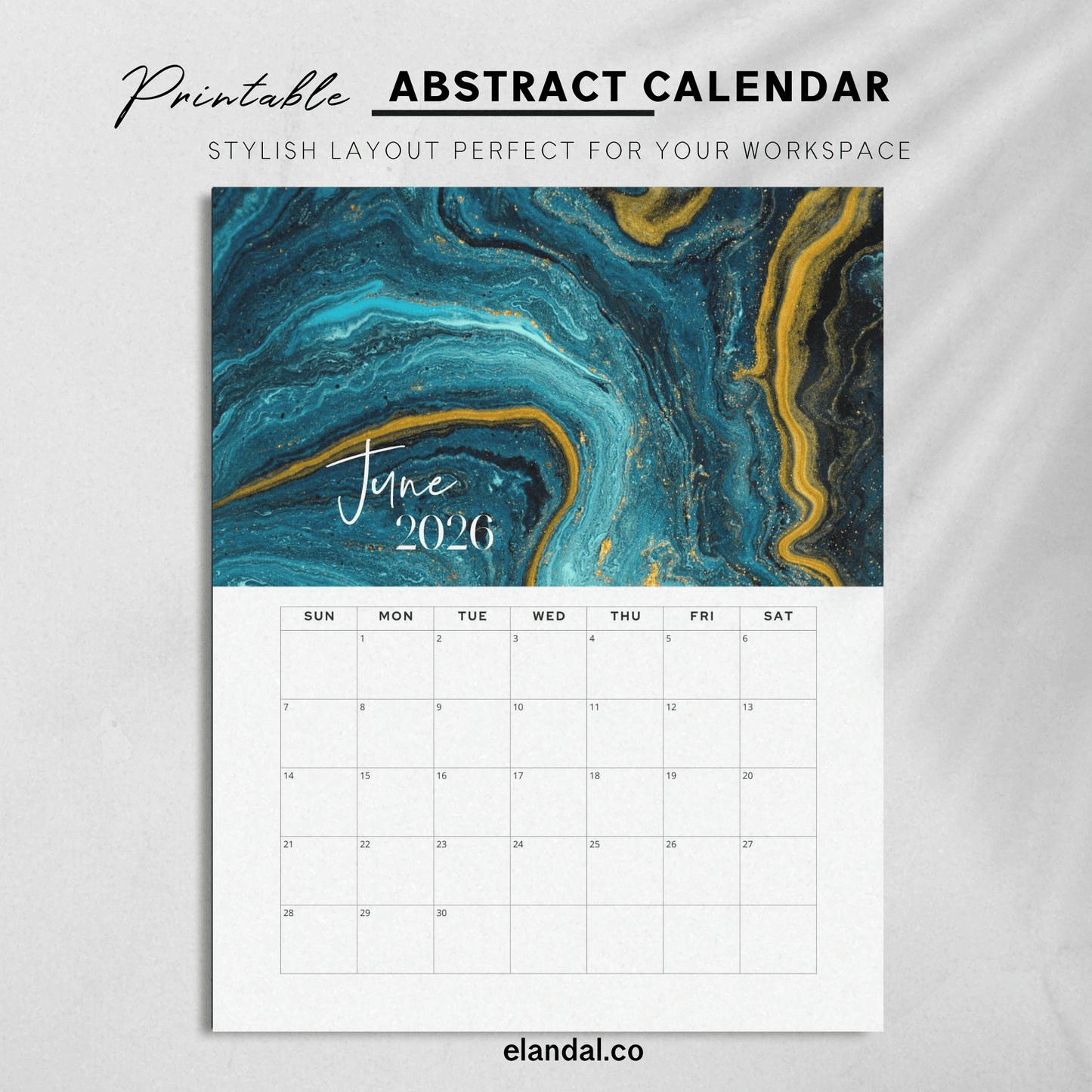 2026 Abstract Art Printable Vertical Monthly Calendar