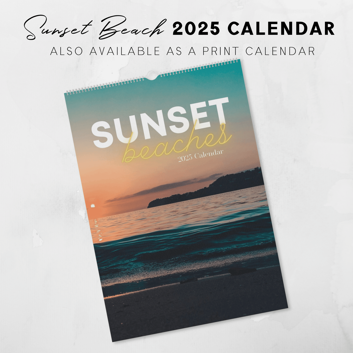 Calendario imprimible de atardeceres en playas de 2025