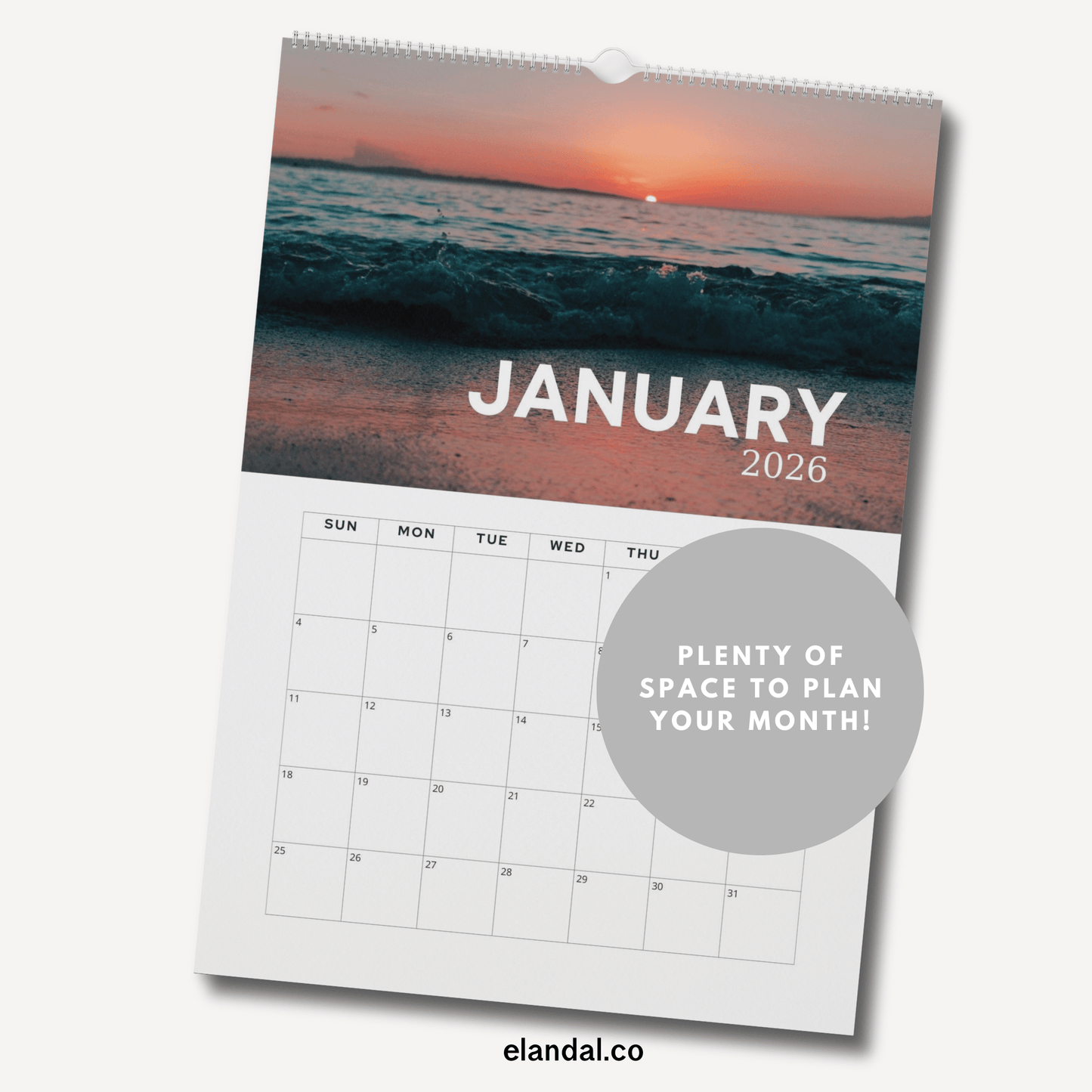2026 Sunset Beaches Vertical Print Wall Calendar