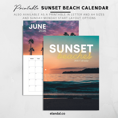 2026 Sunset Beaches Vertical Print Wall Calendar
