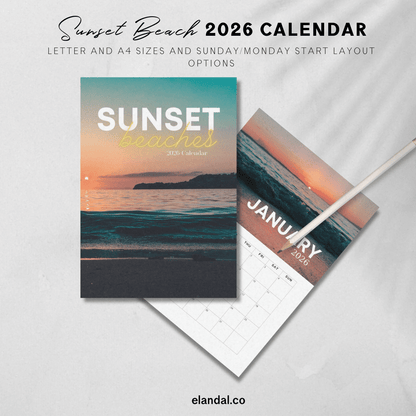 2026 Printable Sunset Beaches Calendar