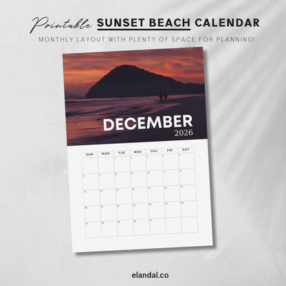 2026 Printable Sunset Beaches Calendar