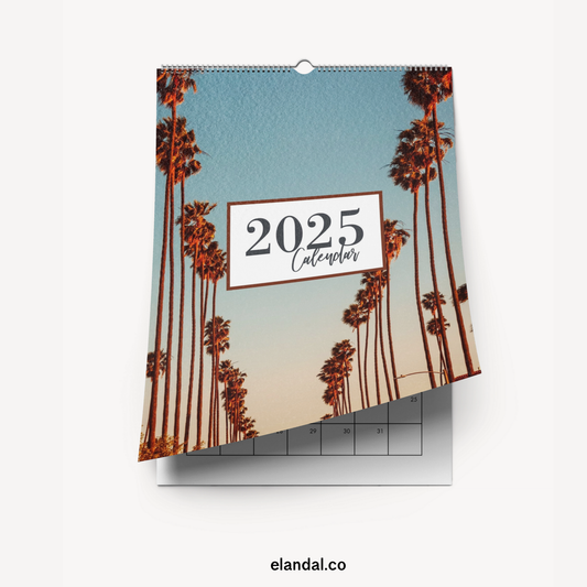 Calendario de pared con impresión vertical de palmeras 2025