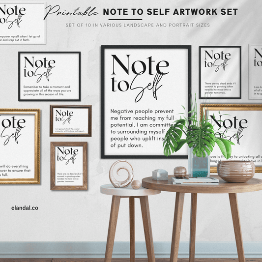 Printable Note to Self Art Set of 10: Inspirational Wall Decor for Your Workspace