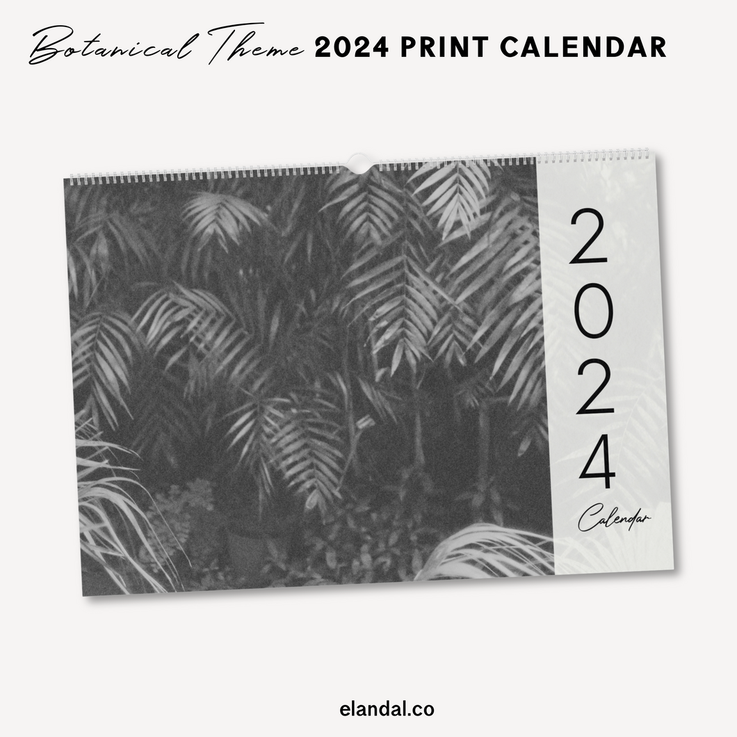 2024 Print Botanical Black and White Landscape Photo Calendar