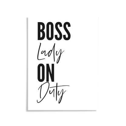 Póster inspirador sin marco Boss Babe on Duty para espacios de trabajo y oficina
