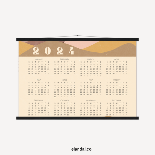 2024 Print Vintage Mountains Landscape Poster Calendar with Hangers