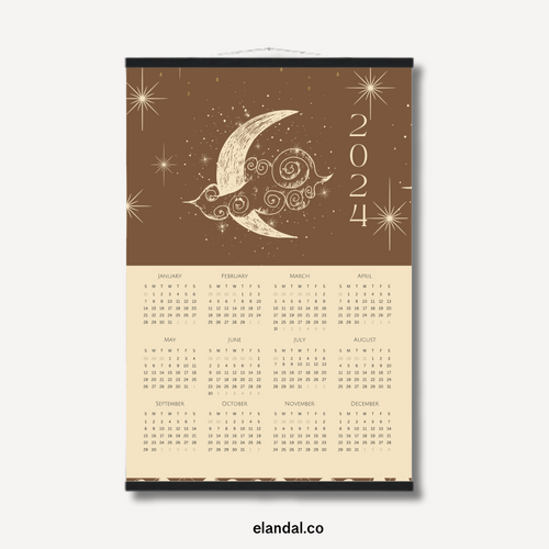 2024 Print Moon Tapestry Poster Wall Calendar with Hangers