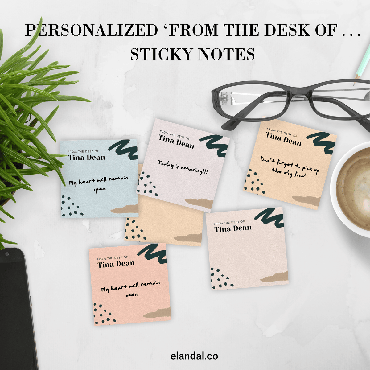 Personalized 'From the Desk Of . . .' Sticky Notes with Minimal Abstract Design