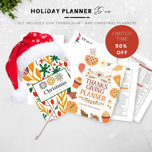 Holiday Planner Duo - Thanksgiving and Christmas Bundle with 160+ Pages of Resources