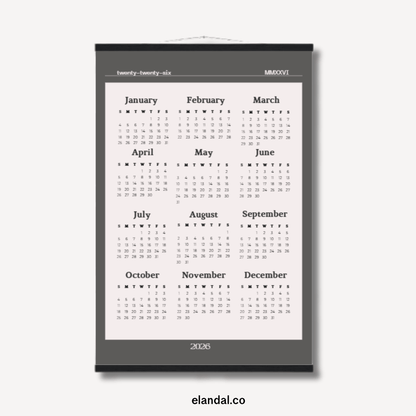 2026 Slate Grey Bordered Off White Print Poster Calendar with Hangers