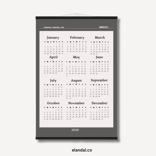 2026 Slate Grey Bordered Off White Print Poster Calendar with Hangers