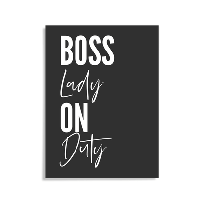 Póster inspirador sin marco Boss Babe on Duty para espacios de trabajo y oficina