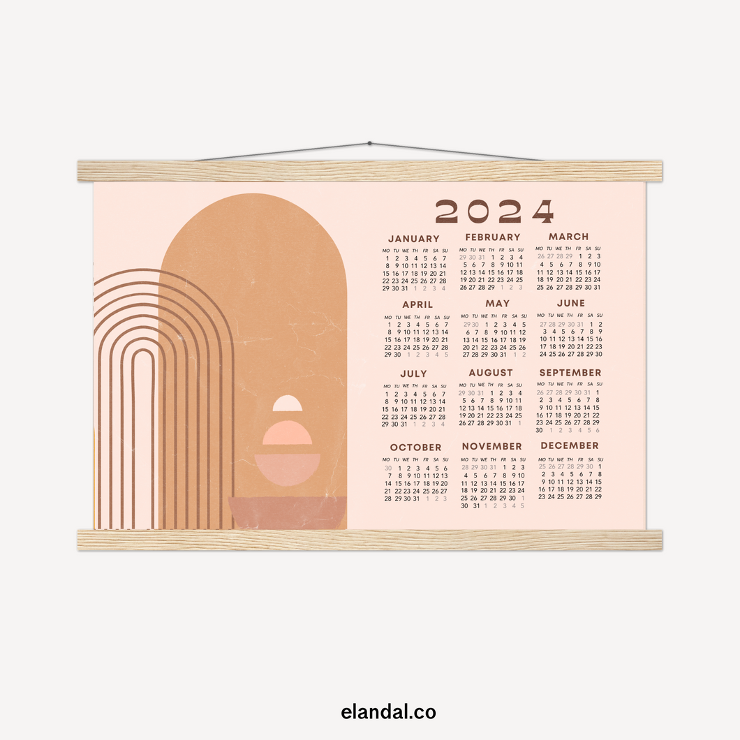 2024 Print Retro Bohemian Landscape Poster Calendar with Hangers
