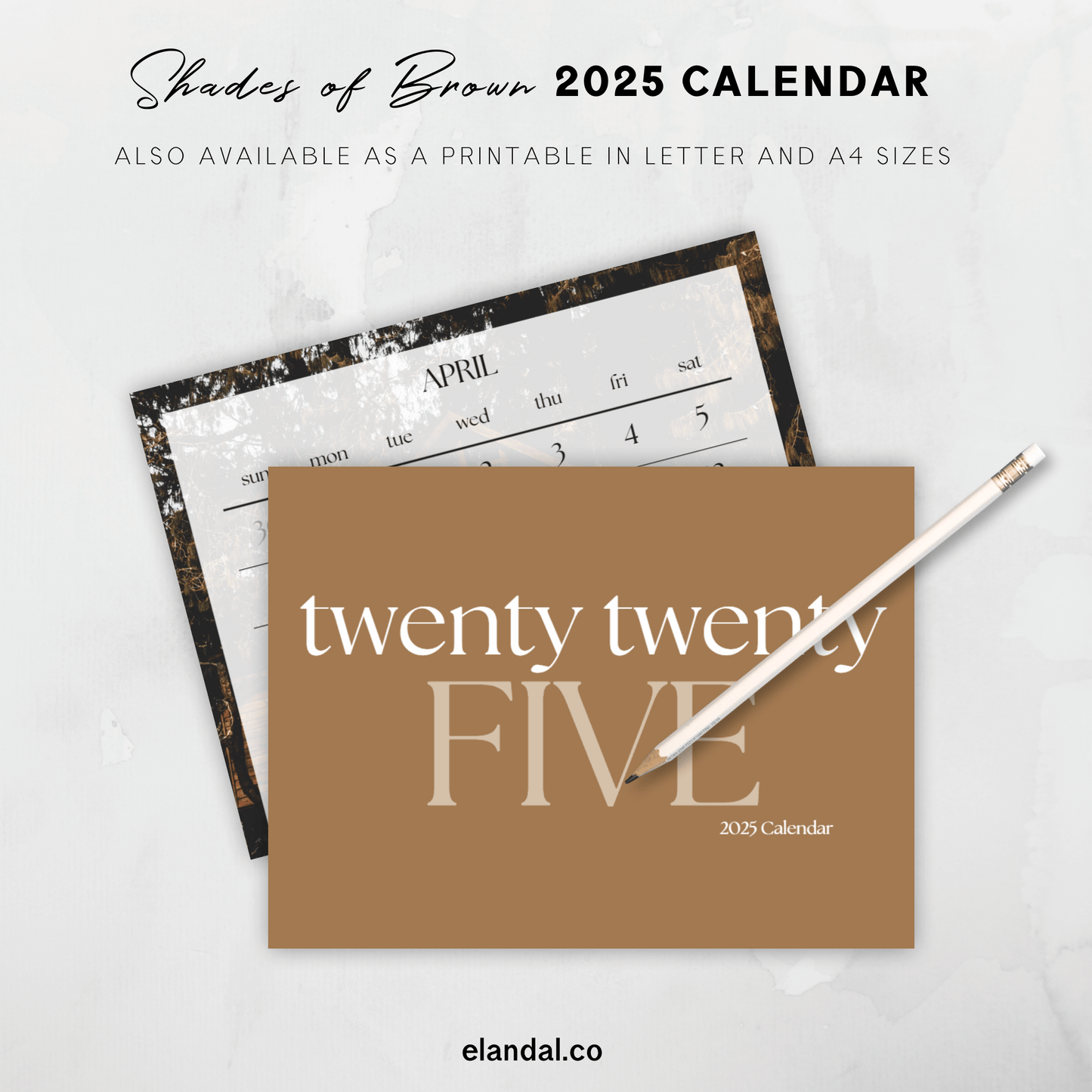 Calendario de pared minimalista con fotografías impresas en marrón de 2025