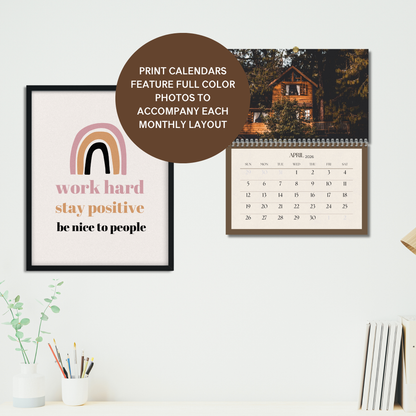 2026 Print Brown Minimalist Photo Wall Calendar