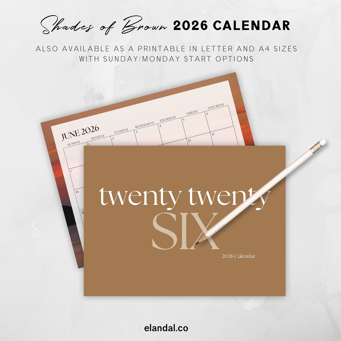 2026 Print Brown Minimalist Photo Wall Calendar
