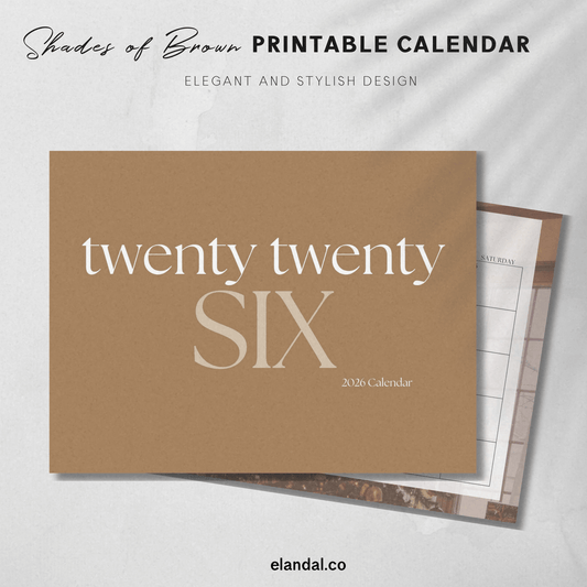 2026 Printable Landscape Shades of Brown Calendar