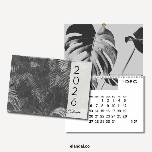 2026 Print Botanical Black and White Landscape Photo Calendar