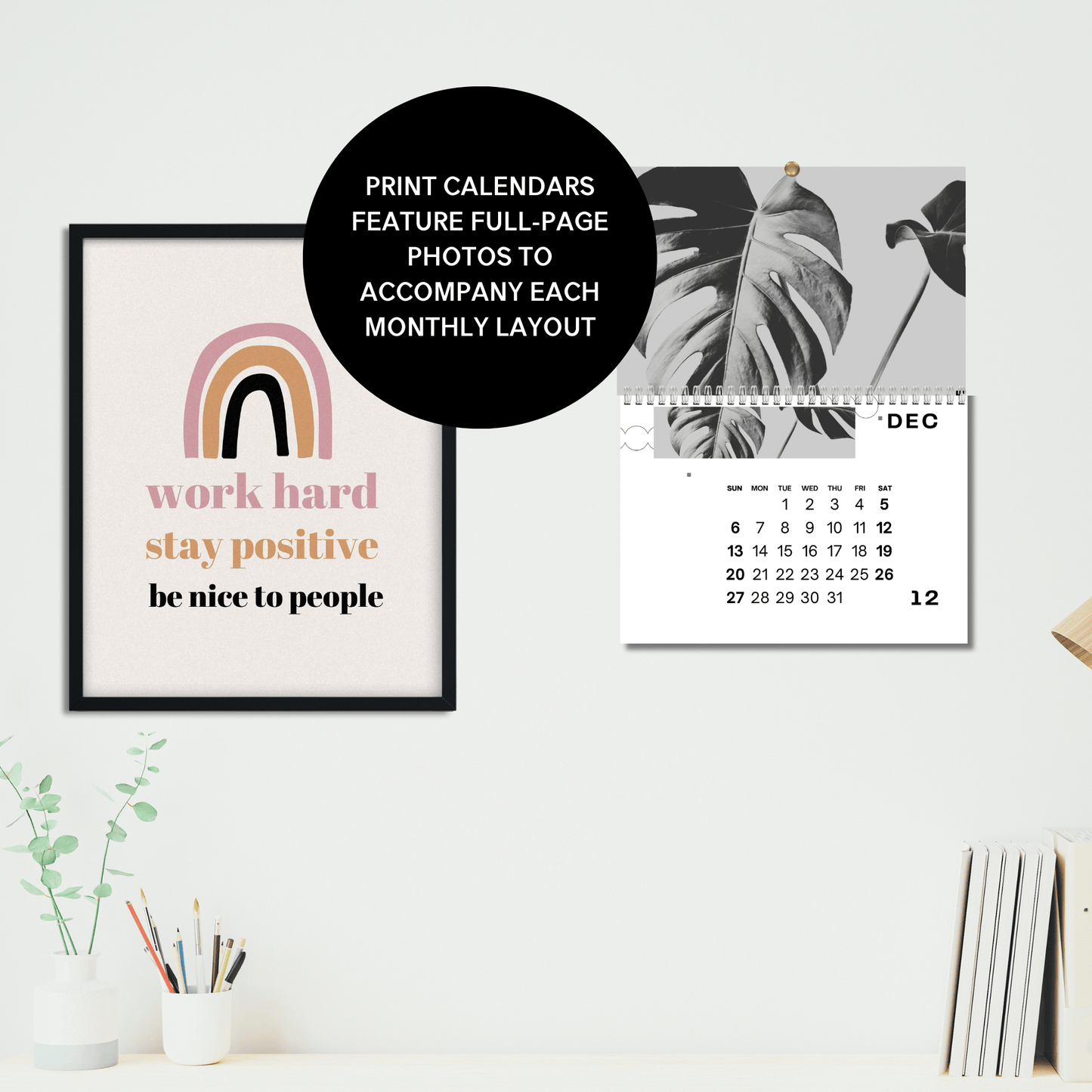 2026 Print Botanical Black and White Landscape Photo Calendar