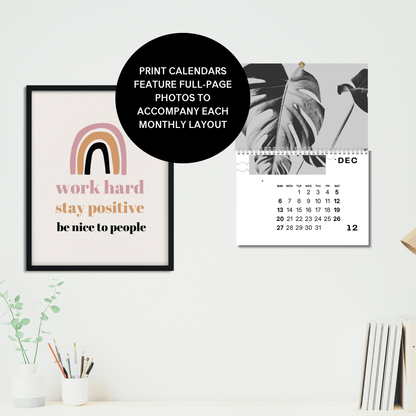 2026 Print Botanical Black and White Landscape Photo Calendar