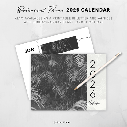 2026 Print Botanical Black and White Landscape Photo Calendar
