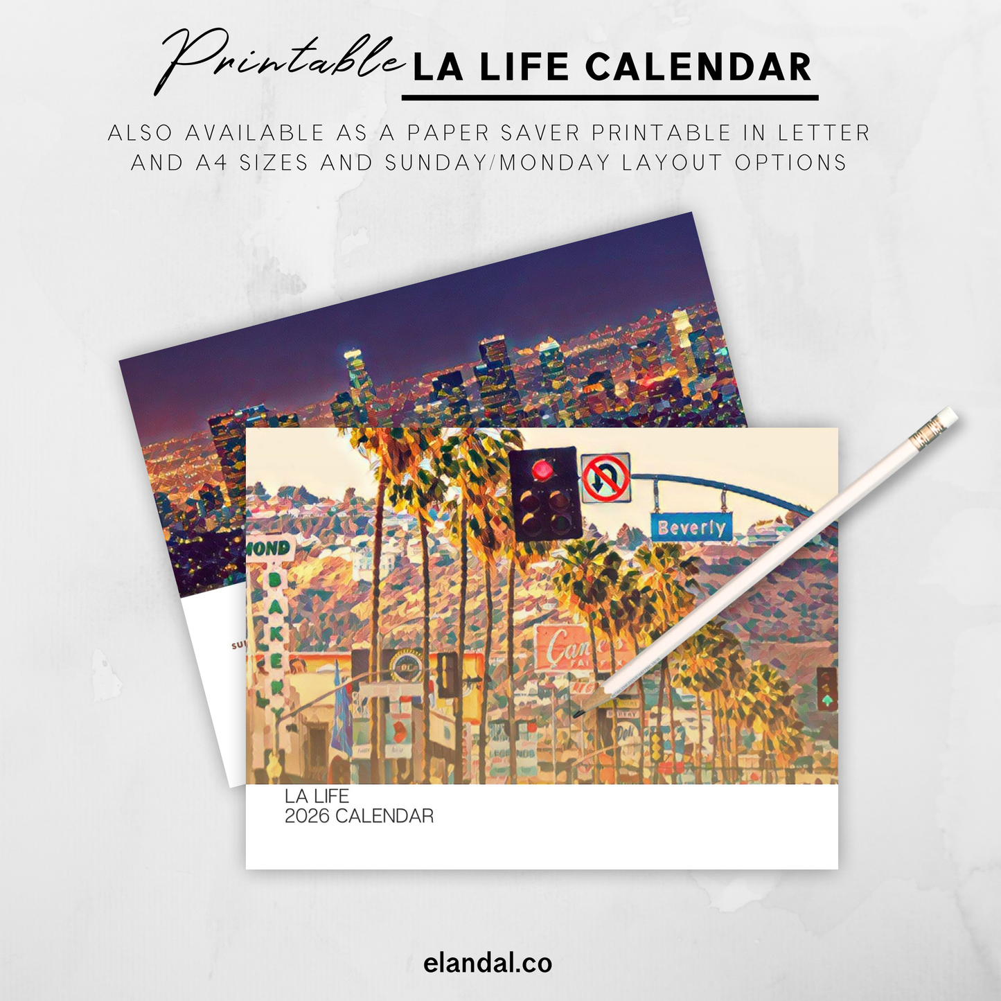 2026 Print Los Angeles Illustrated Wall Calendar