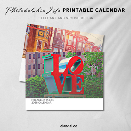 Calendario ilustrado de Filadelfia para imprimir en 2025