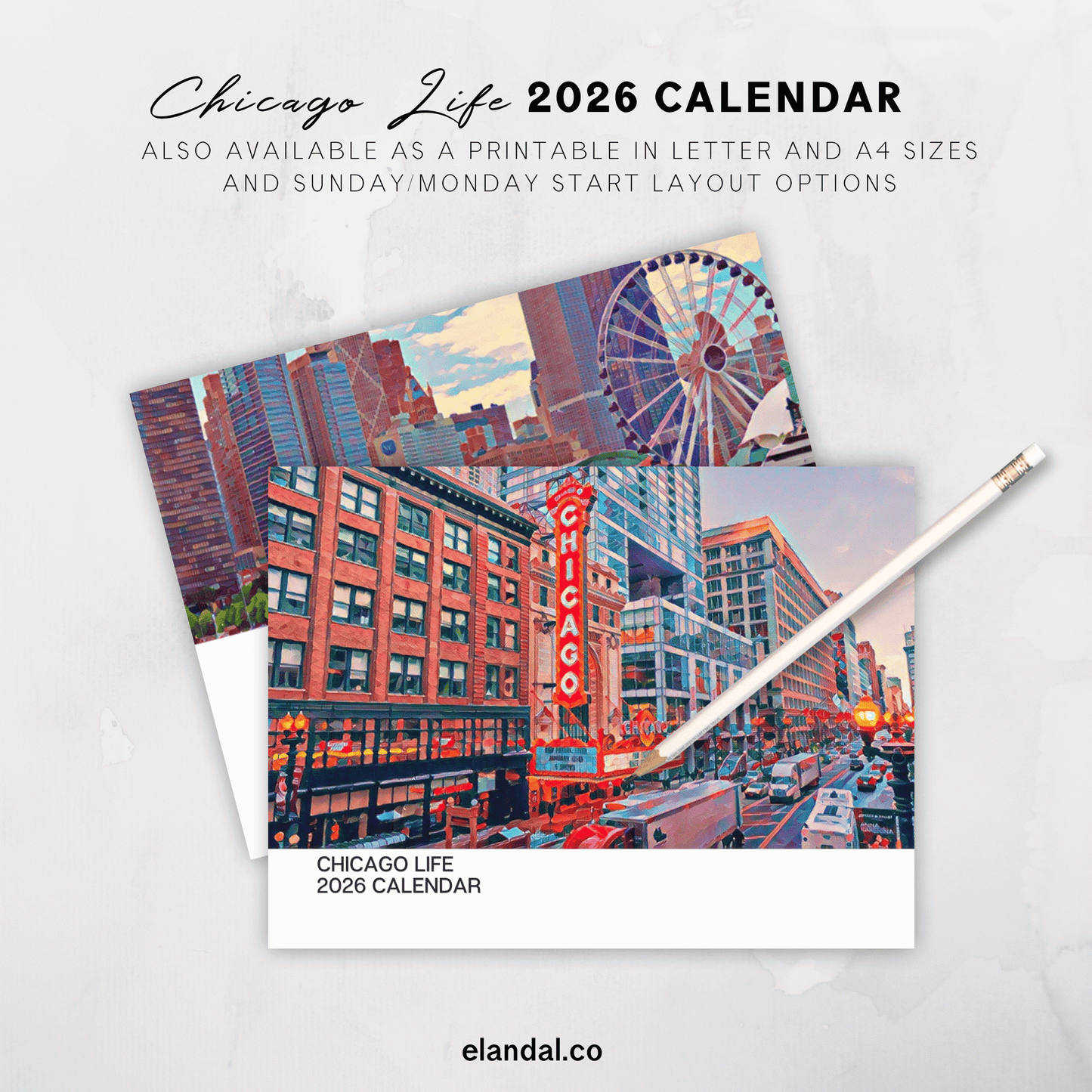 2026 Print Chicago Life Illustrated Wall Calendar