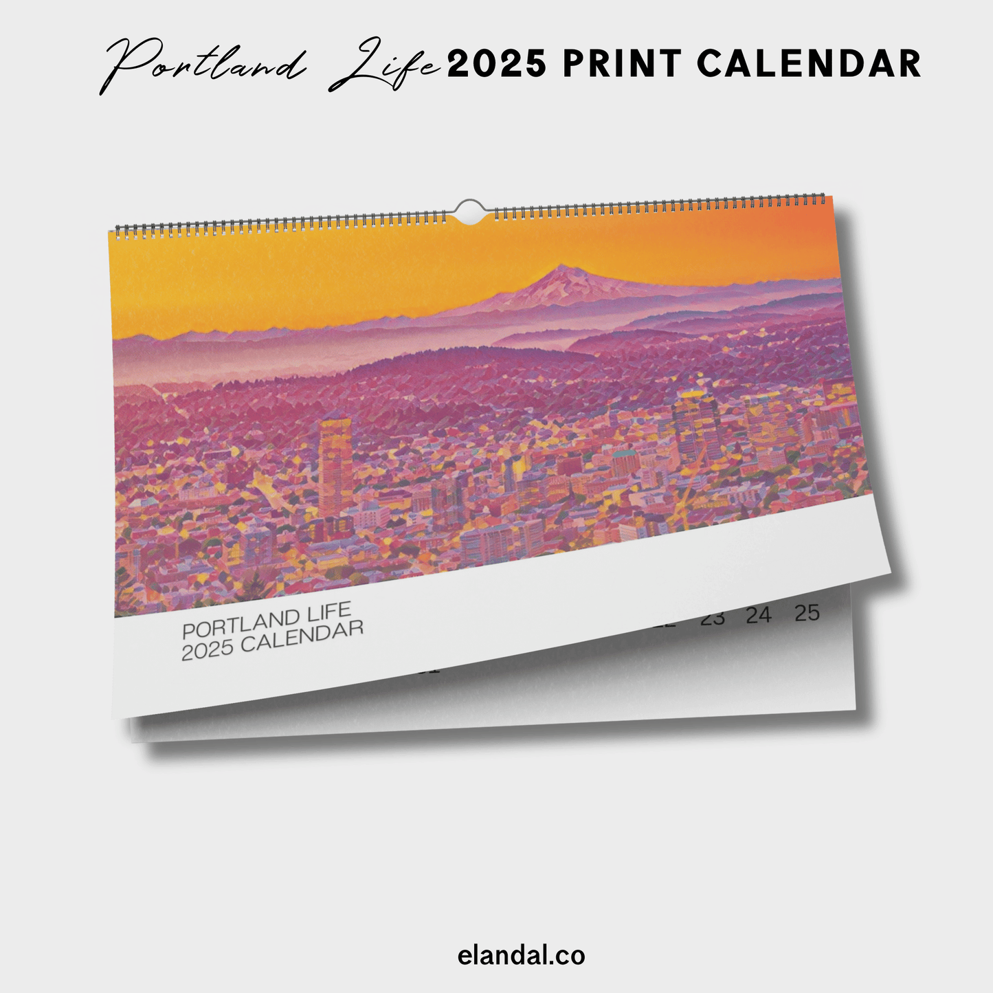 Calendario de pared ilustrado de Portland para imprimir en 2025