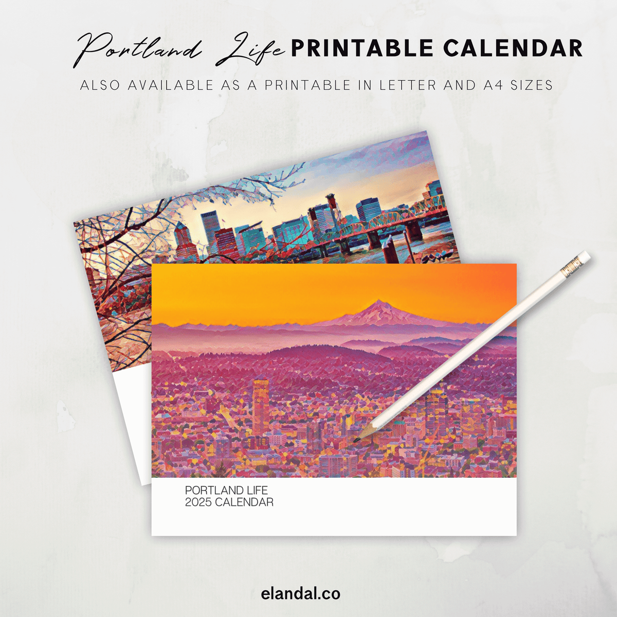 El Printable 2025 Printable Landscape Calendar Minimal Black and White Design – El ...