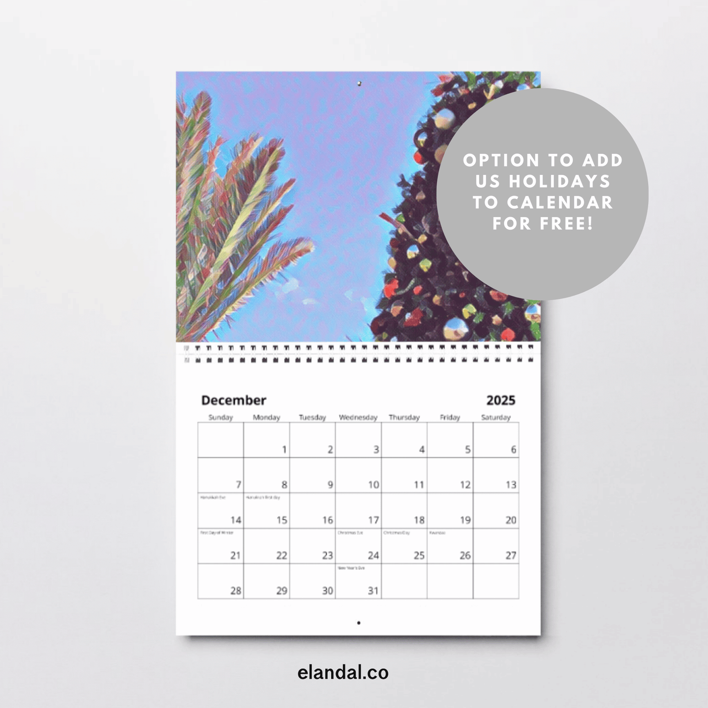 Calendario de pared ilustrado de Florida para imprimir en 2025