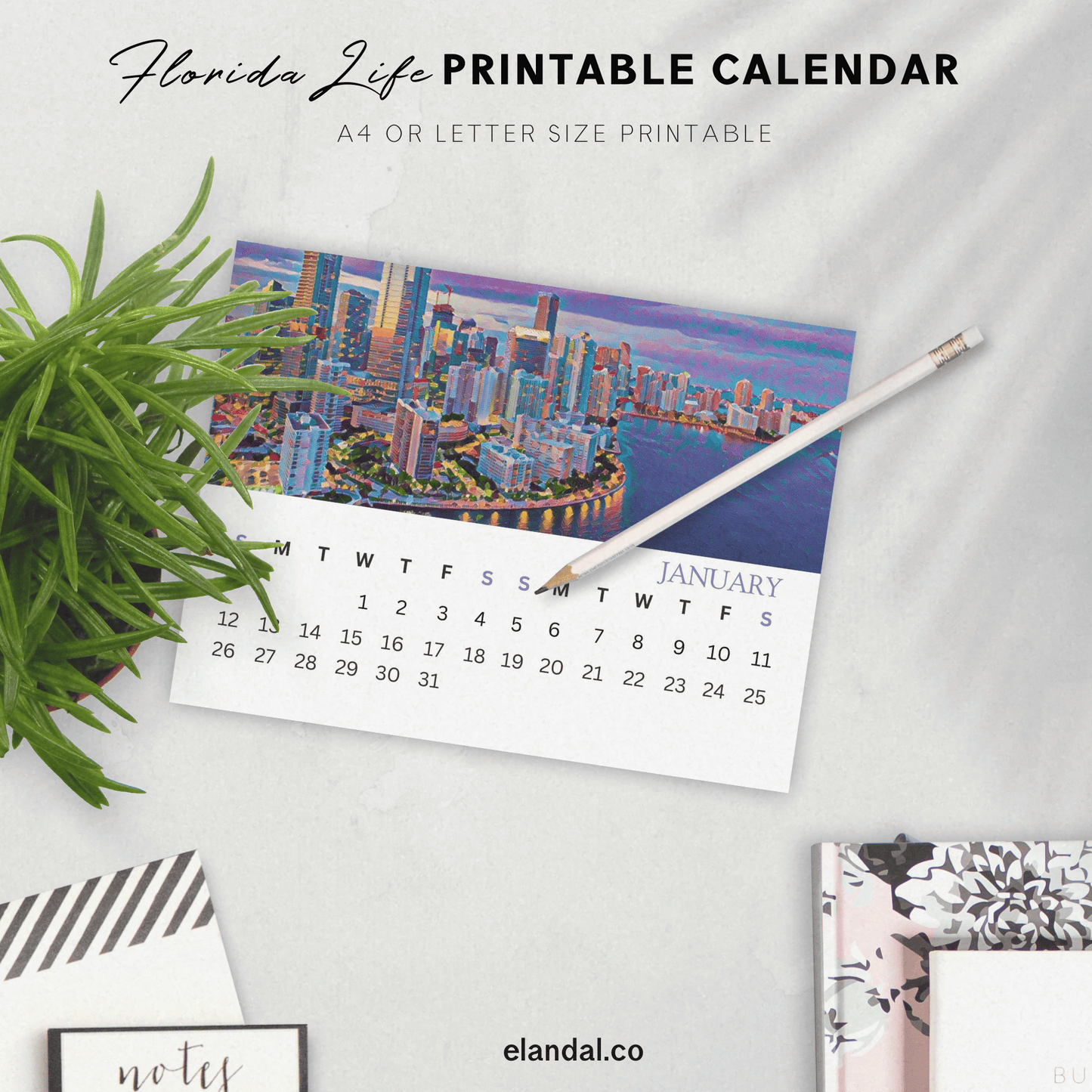 Calendario ilustrado de Florida para imprimir en 2025