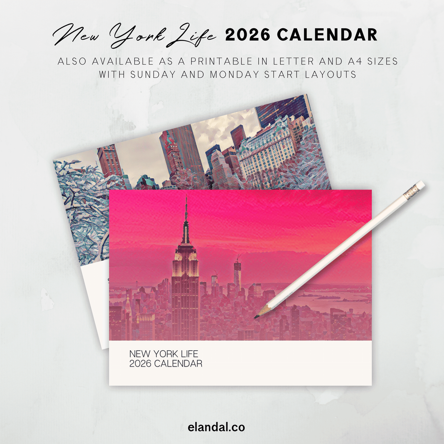 Calendario de pared ilustrado de New York Life para imprimir en 2025
