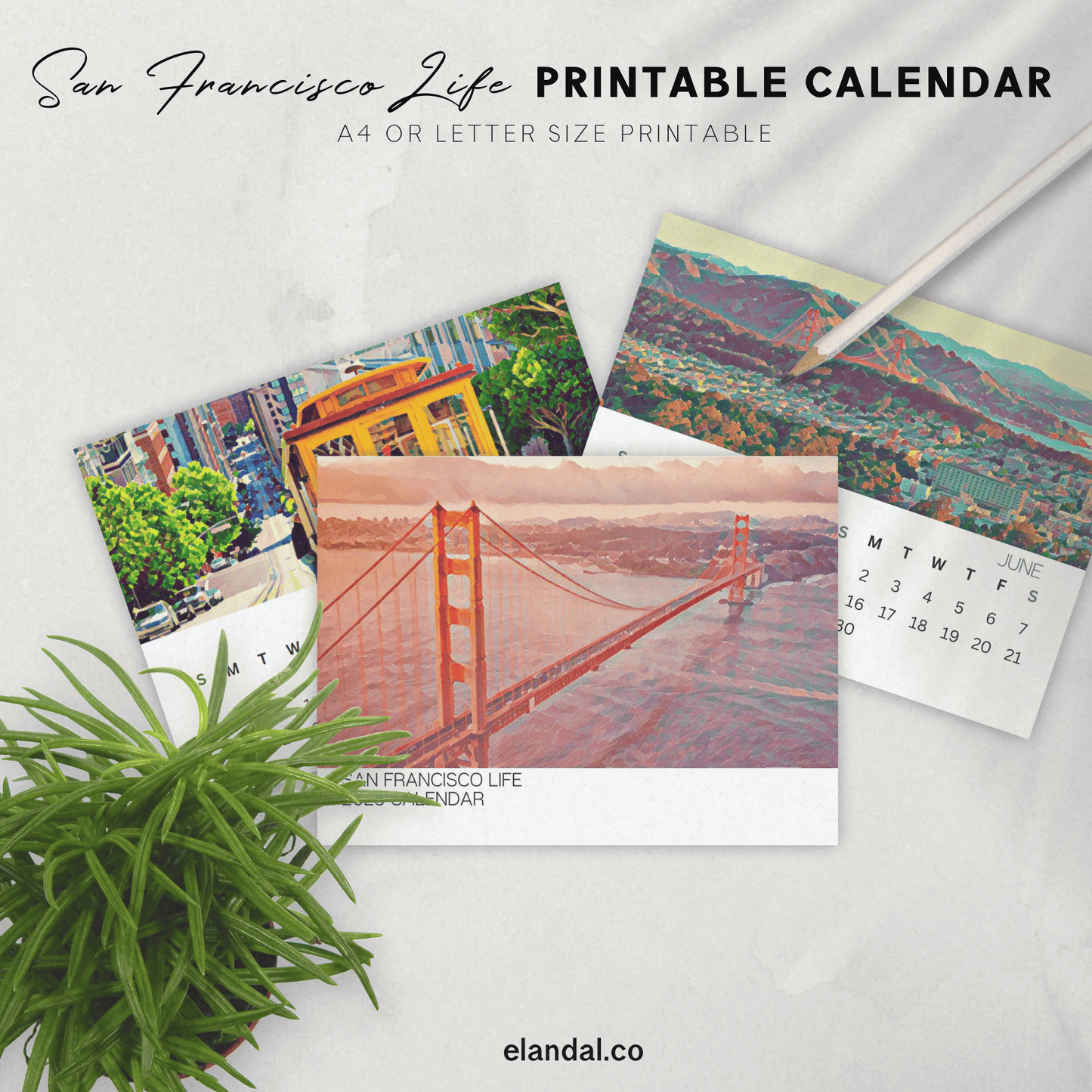 Calendario ilustrado de San Francisco para imprimir en 2025