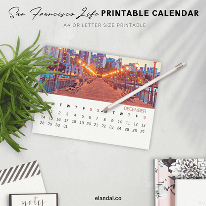 Calendario ilustrado de San Francisco para imprimir en 2025