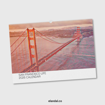 Calendario de pared ilustrado de San Francisco para imprimir en 2025