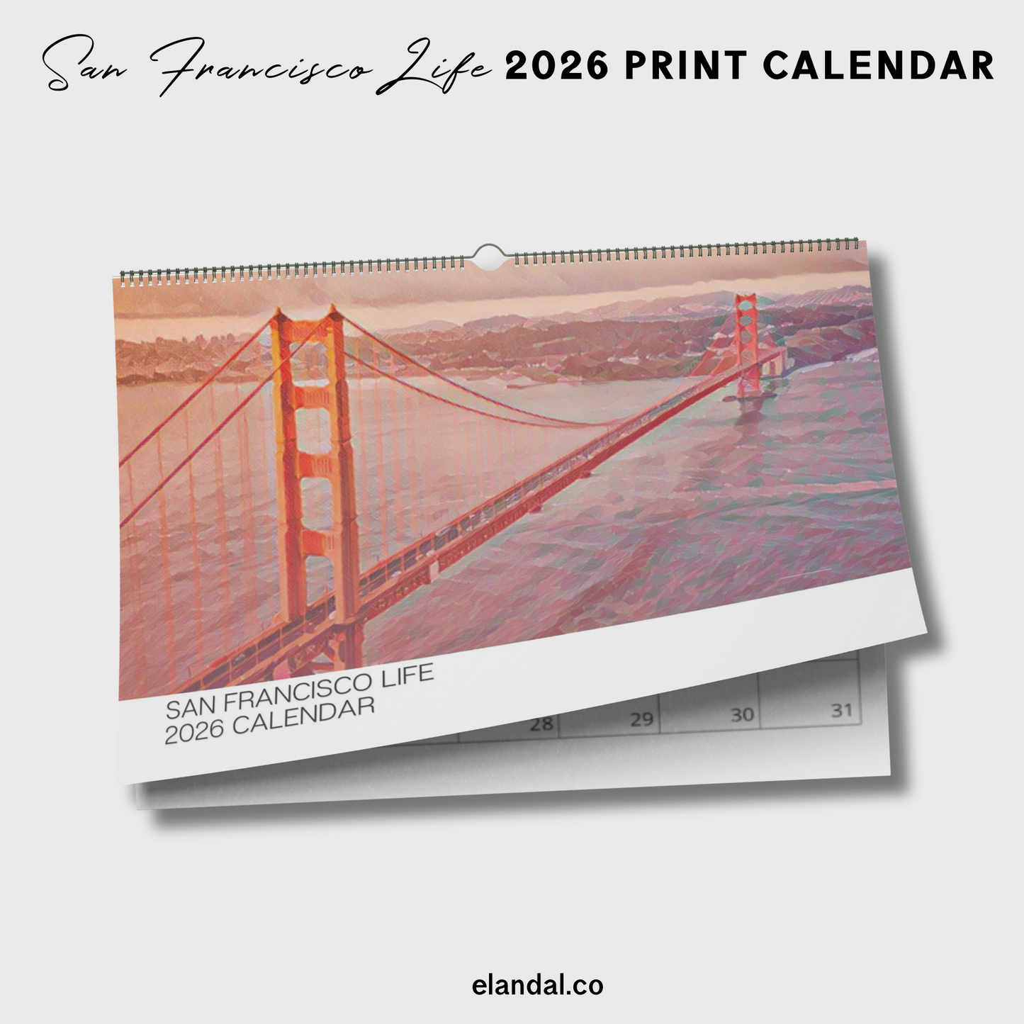 Calendario de pared ilustrado de San Francisco para imprimir en 2025