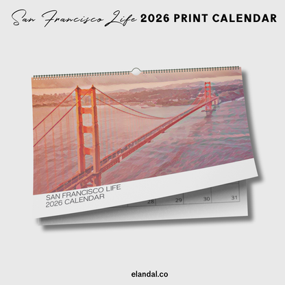 Calendario de pared ilustrado de San Francisco para imprimir en 2025