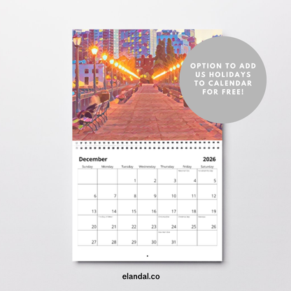 Calendario de pared ilustrado de San Francisco para imprimir en 2025