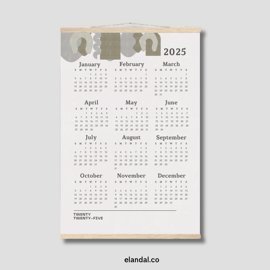 Calendario minimalista con póster de arte abstracto impreso para 2025 con perchas 