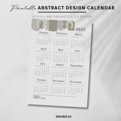 Calendario minimalista abstracto para imprimir en 2025