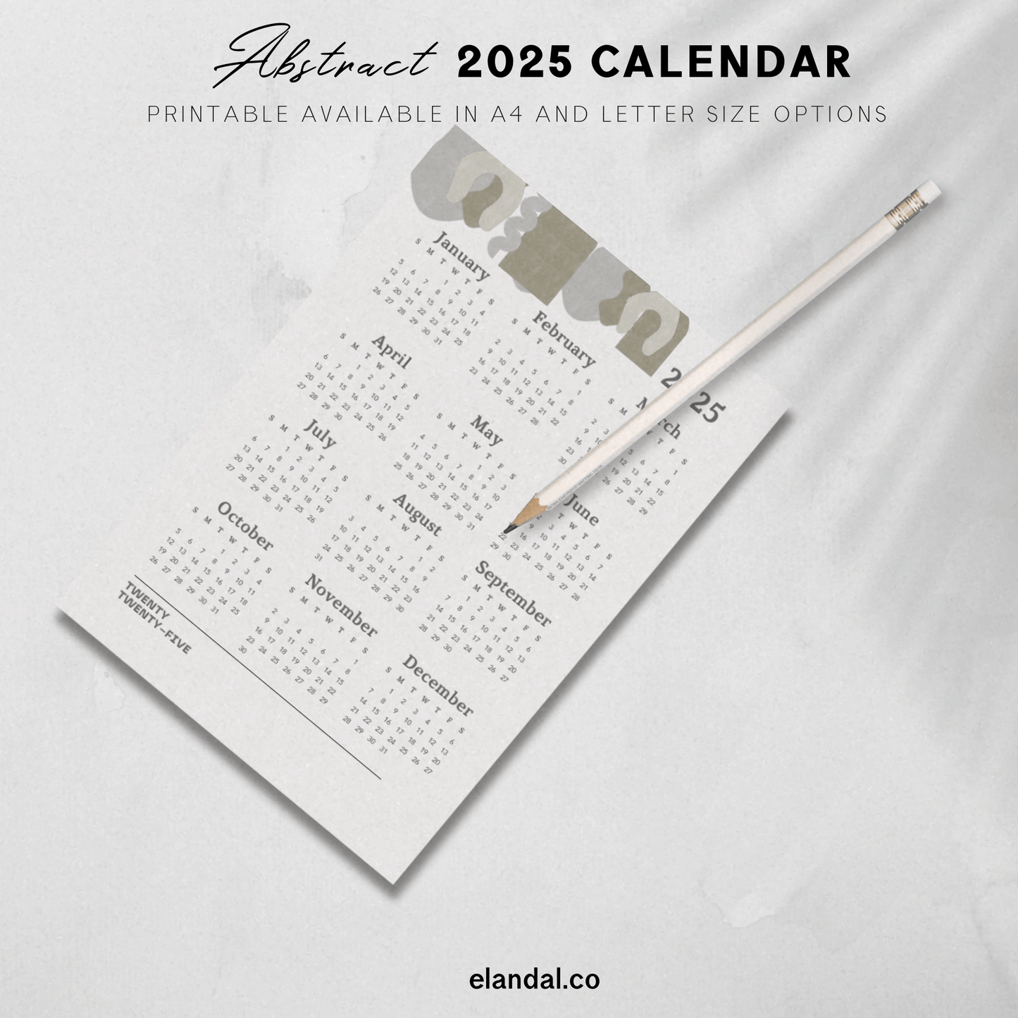 Calendario minimalista abstracto para imprimir en 2025