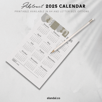 Calendario minimalista abstracto para imprimir en 2025