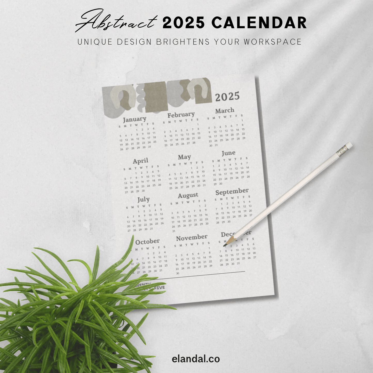 Calendario minimalista abstracto para imprimir en 2025