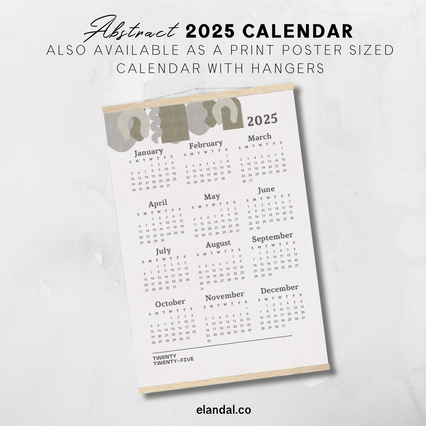 Calendario minimalista abstracto para imprimir en 2025