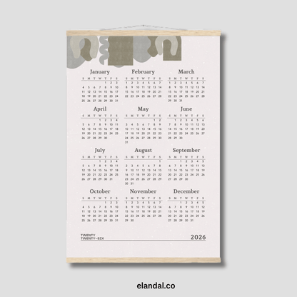 2026 Print Abstract Art Minimalist Poster Calendar with Hangers