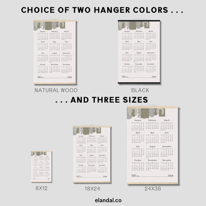 2026 Print Abstract Art Minimalist Poster Calendar with Hangers